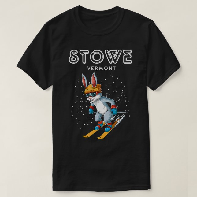 T-shirt Stowe Vermont Funny Ski Rabbit (Design devant)