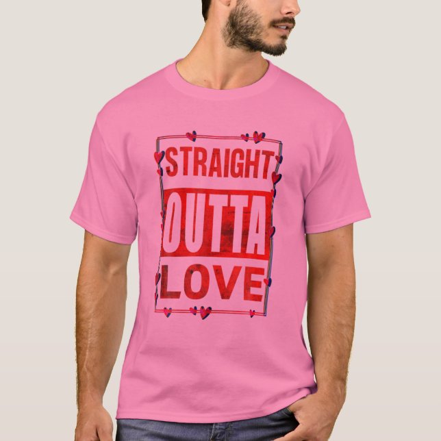 T-shirt Straight Outta Love Valentine's Fun Maman Papa Enf (Devant)