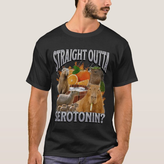 T-shirt Straight Outta Serotonin Funny Capybara Meme Bootl (Devant)