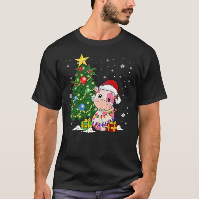 T-shirt Strawberry Christmas Cow Reindeer Hat Santa Christ (Devant)