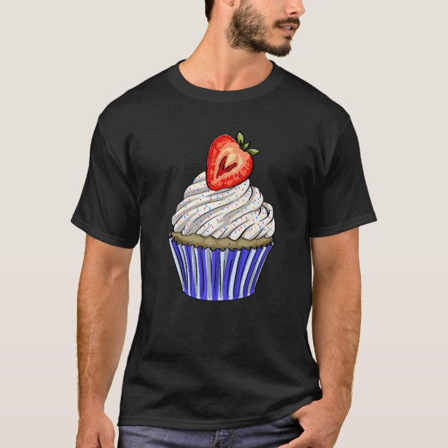 T-shirt Strawberry Cup Cakes Plain  Women Baking Muffins L (Devant)