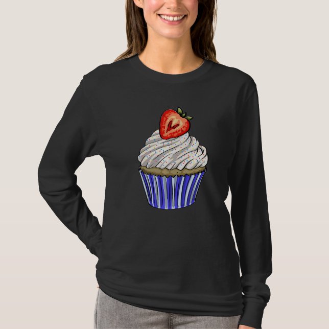 T-shirt Strawberry Cup Cakes Plain  Women Baking Muffins L (Devant)