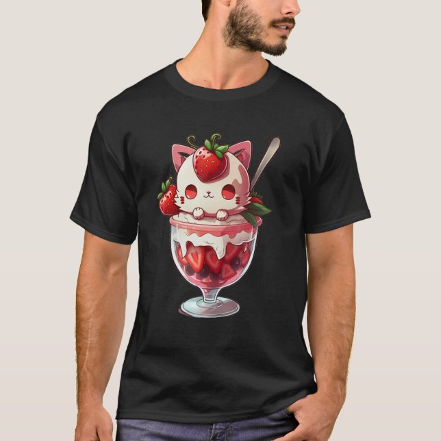 T-shirt Strawberry Ice Cream Sundae Kitten Gelato Berry Ca (Devant)