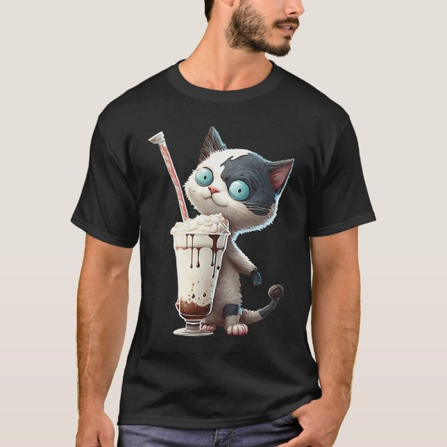 T-shirt Strawberry Milkshake Cat  1 (Devant)