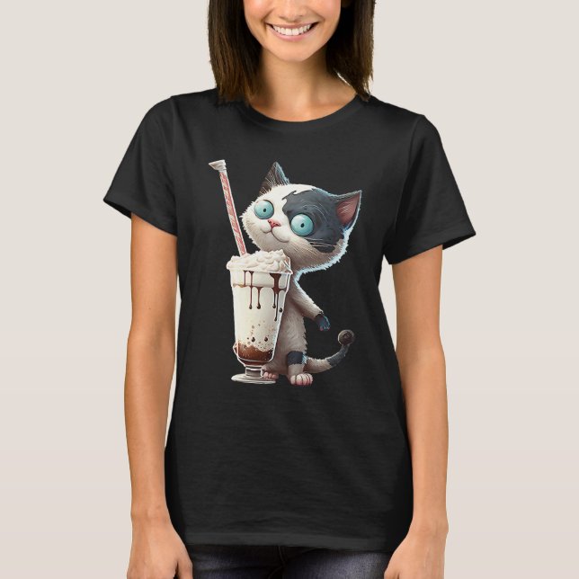 T-shirt Strawberry Milkshake Cat  1 (Devant)