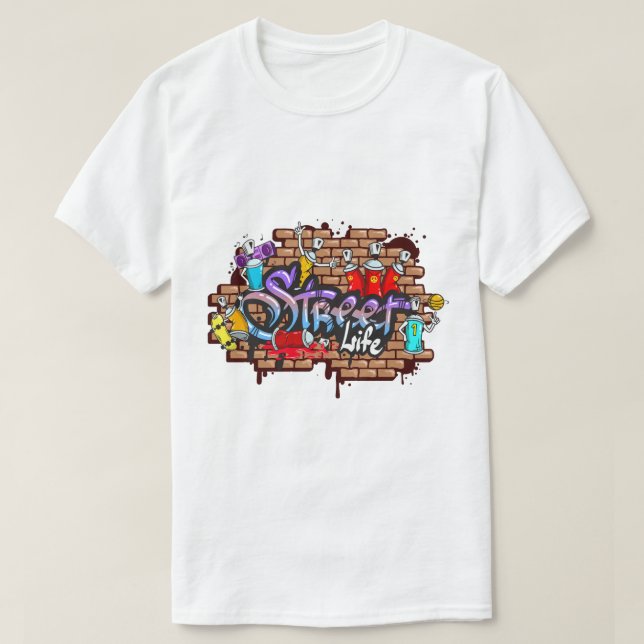 T-shirt Street Life Graffiti Art Coloris Wall (Design devant)