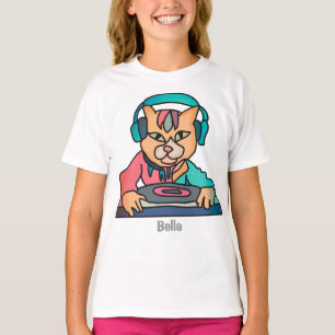 T-shirt Street Retro Chat avec casque Drôle