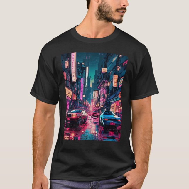 T-shirt Streets of Tokyo Japan Night Scene With Lights - V (Devant)