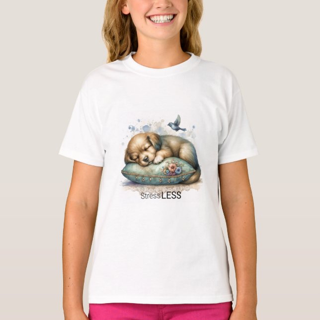 T-shirt Stress De Chiot Reposant Moins (Devant)