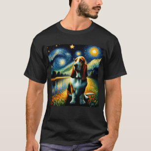 T-shirt Stress Night Basset Hound Chien Van Gogh Lover