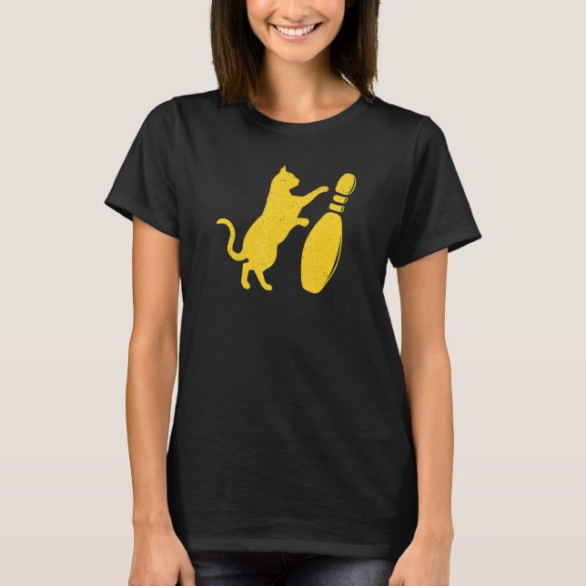 T-shirt Stress Style Cute Chat Frapper Sur Bowling Pi (Devant)