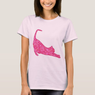 T-shirt Stretting Cat Silhouette à Fuchsia Pink Batik