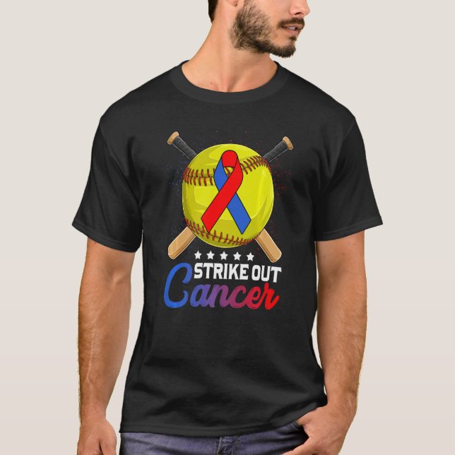 T-shirt Strike Out Pulmonary Fibrosis Awareness Red Blue R (Devant)
