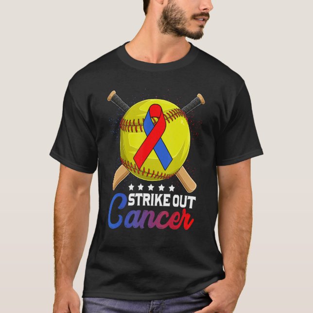 T-shirt Strike Out Pulmonary Fibrosis Awareness Red Blue R (Devant)