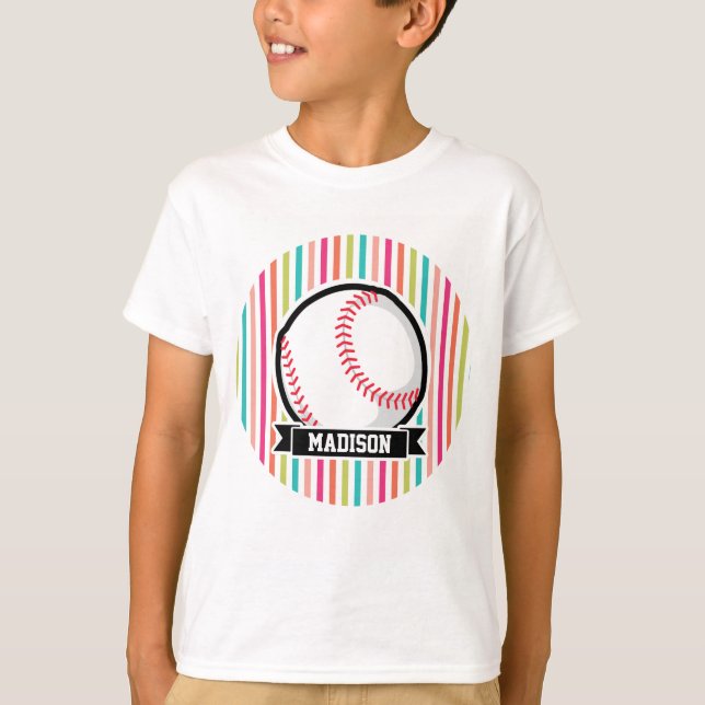 T-shirt Stripes Colorées ; Softball Personnalisé (Devant)