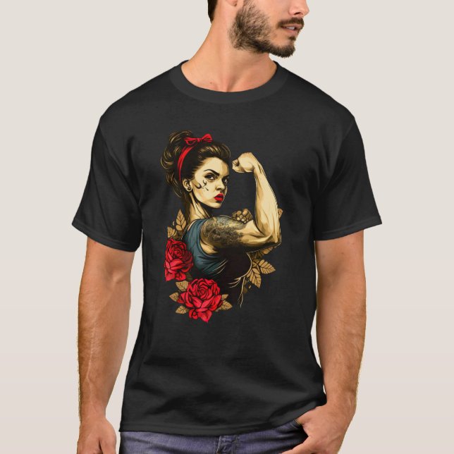 T-shirt Strong Wife Mother Roses Never Give Up  1 (Devant)