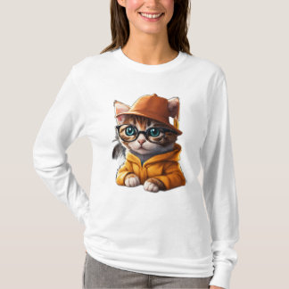 T-shirt Studious Kitty : Kitten caricaturé avec Casquette