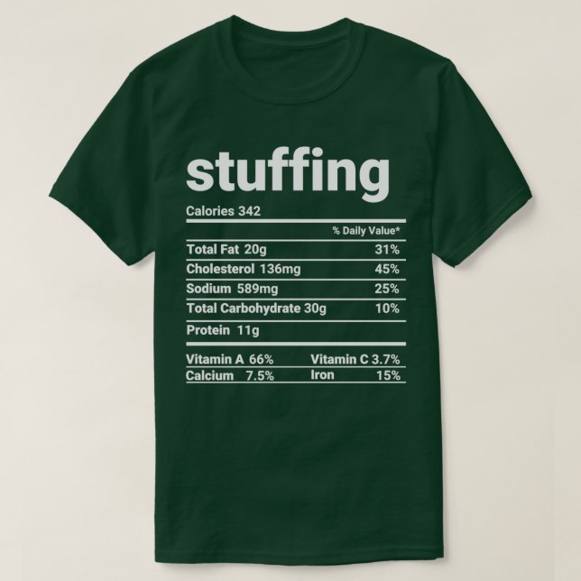 T-shirt Stuffing Nutrition Facts Thanksgiving Costume 1 (Design devant)