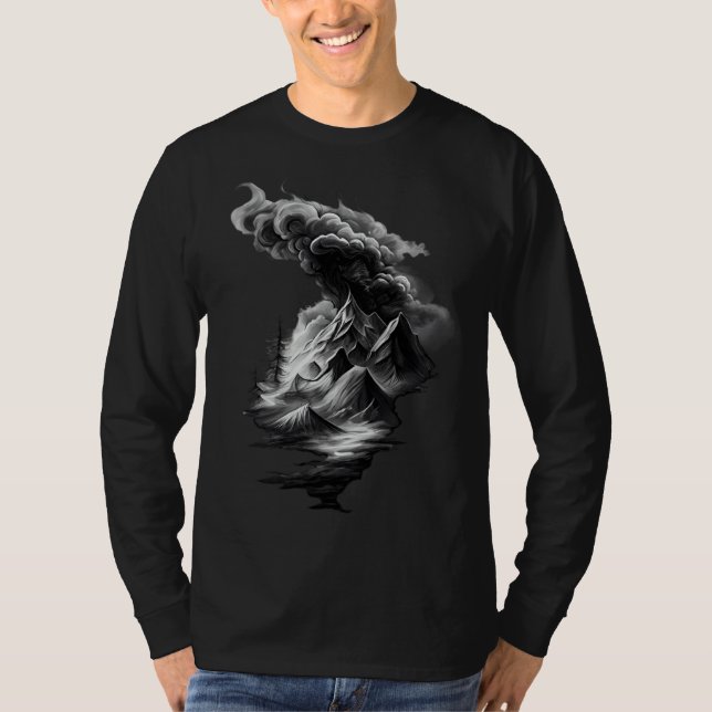 T-shirt Stunning Mountain and Cloud in Black and White (Devant)