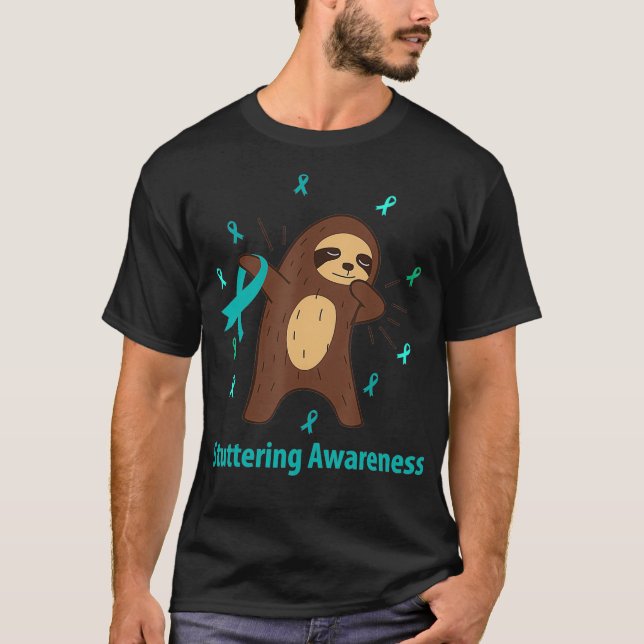 T-shirt Stuttering Awareness Stutter Related Sloth Ribbon  (Devant)