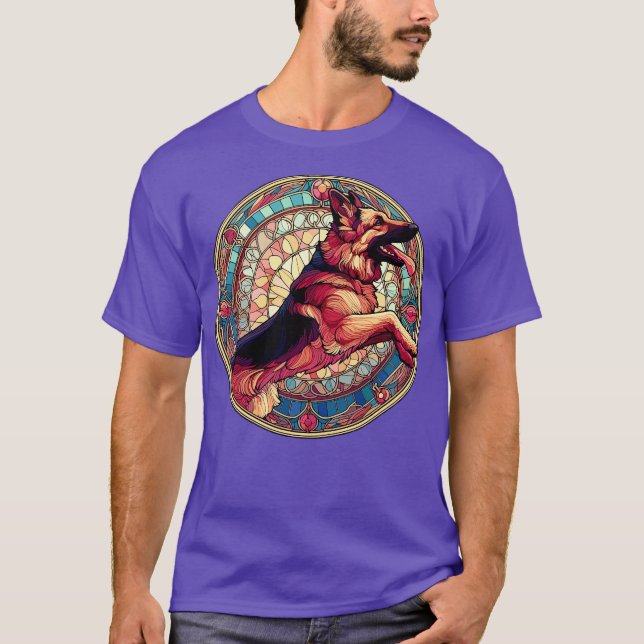 T-shirt Style Art Nouveau Berger allemand Alsace Chien (Devant)