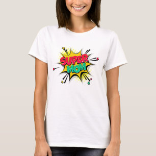 T-shirt Style BD Pop Art Retro Rouge Jaune SUPERMOM