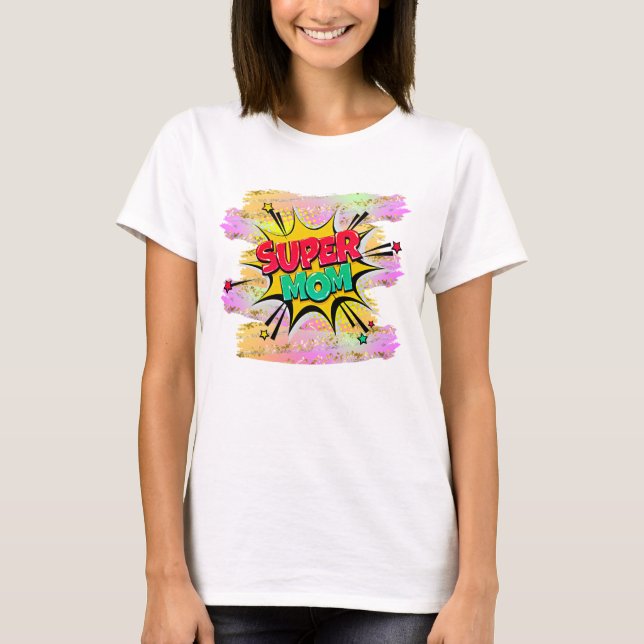 T-shirt Style BD Pop Art Retro Rouge Jaune SUPERMOM (Devant)