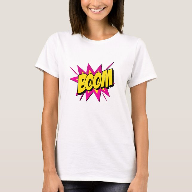 T-shirt Style BD Pop Art Retro Yellow Hot Rose BOOM (Devant)