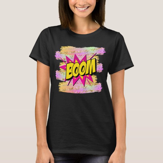 T-shirt Style BD Pop Art Retro Yellow Hot Rose BOOM (Devant)