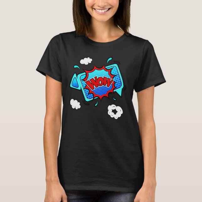 T-shirt Style comique Pop Art Retro Blue Red WOW (Devant)