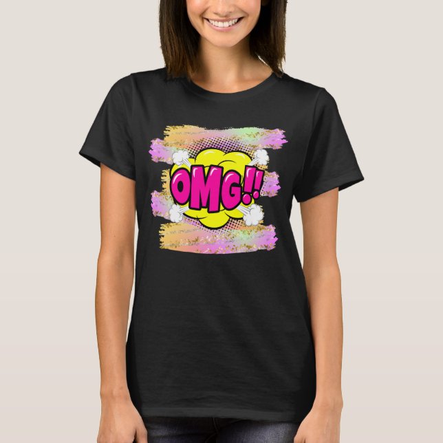T-shirt Style comique Pop Art rétro rose jaune violet OMG (Devant)