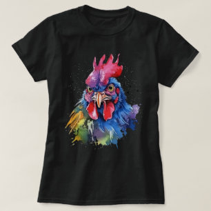 T-shirt Style d'aquarelle de poulet du coq du pays