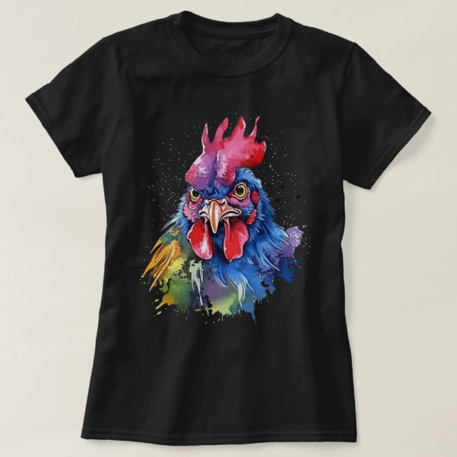 T-shirt Style d'aquarelle de poulet du coq du pays (Design devant)