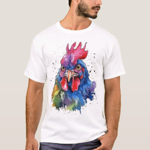 T-shirt Style d'aquarelle de poulet du coq du pays