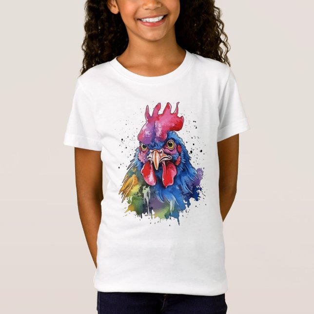 T-Shirt Style d'aquarelle de poulet du coq du pays (Devant)