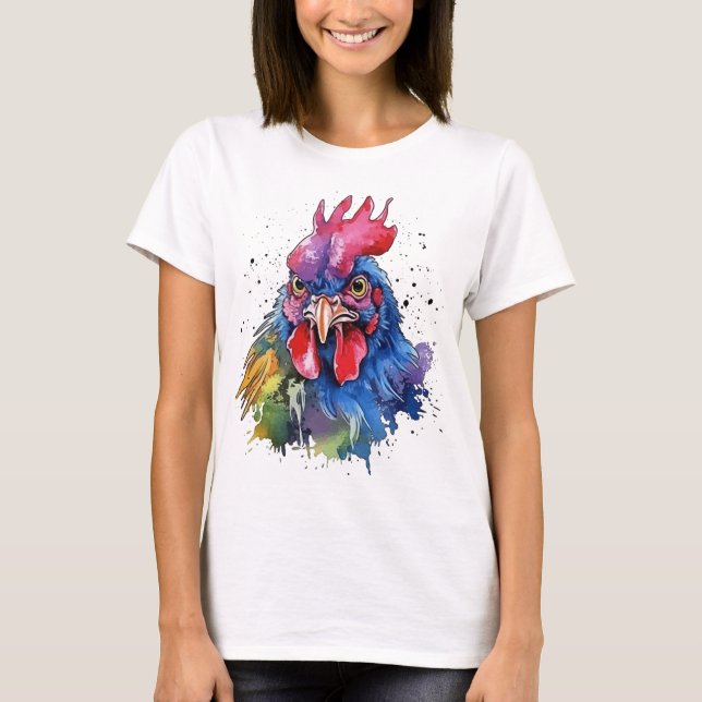 T-shirt Style d'aquarelle de poulet du coq du pays (Devant)