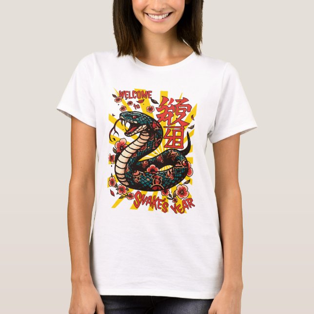 T-shirt Style de dessin animé de serpent en bois vert - No (Devant)