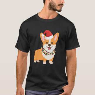T-shirt Style de dessin de Chien de Noël Corgi Fawn rouge