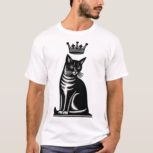 T-shirt Style de gravure sur bois de félin noble (Devant)