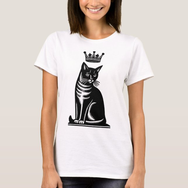 T-shirt Style de gravure sur bois de félin noble (Devant)