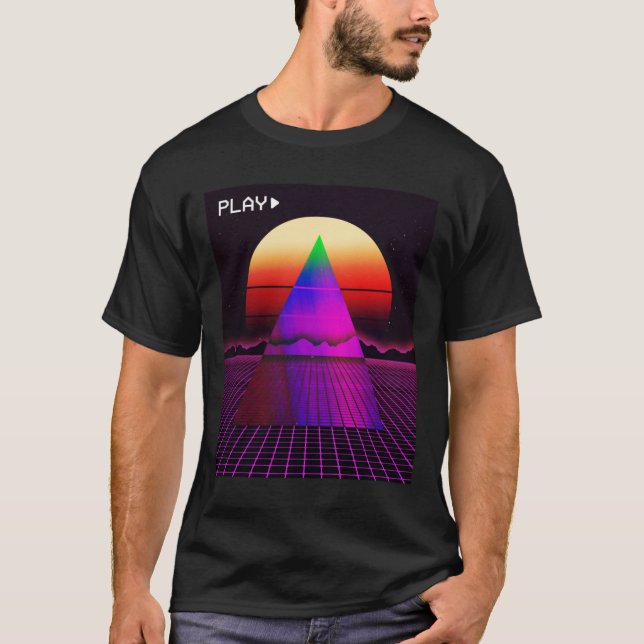T-shirt Style de grille de Synthwave esthétique Outrun Cou (Devant)