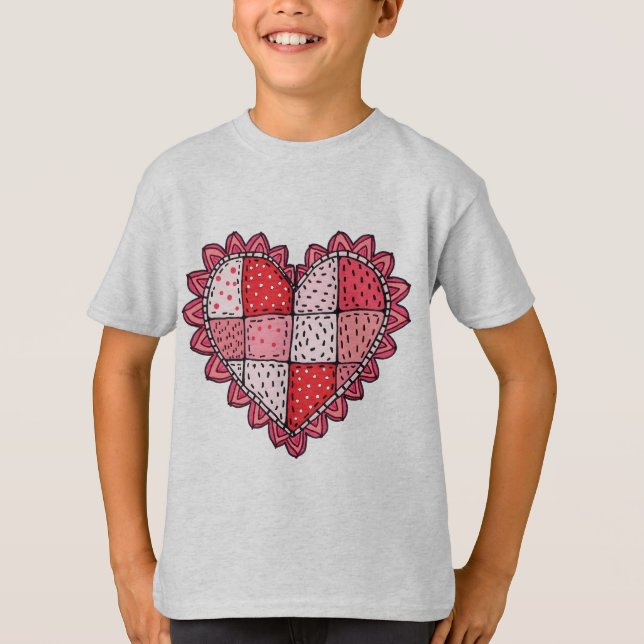 T-shirt Style de patchwork de la Saint-Valentin en forme d (Devant)