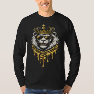 T-shirt Style de Rue Lion Féroce avec Couronne et Chaîne