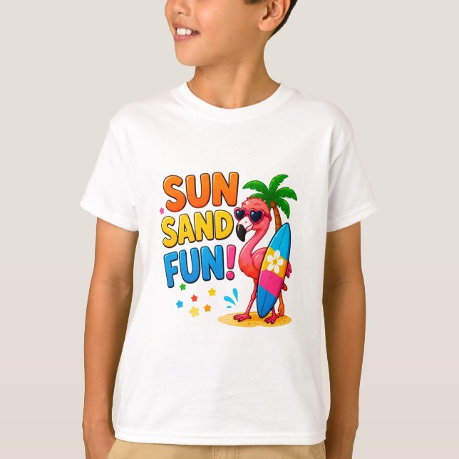 T-shirt ☀️ Style de vacances à la plage flamant rose pour  (Devant)