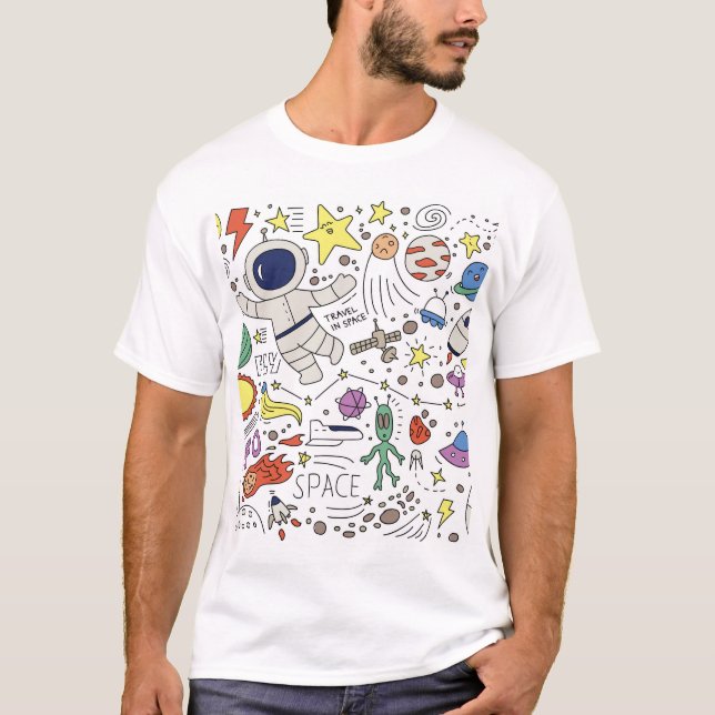 T-shirt Style Doodle, illustration du thème spatial. (Devant)