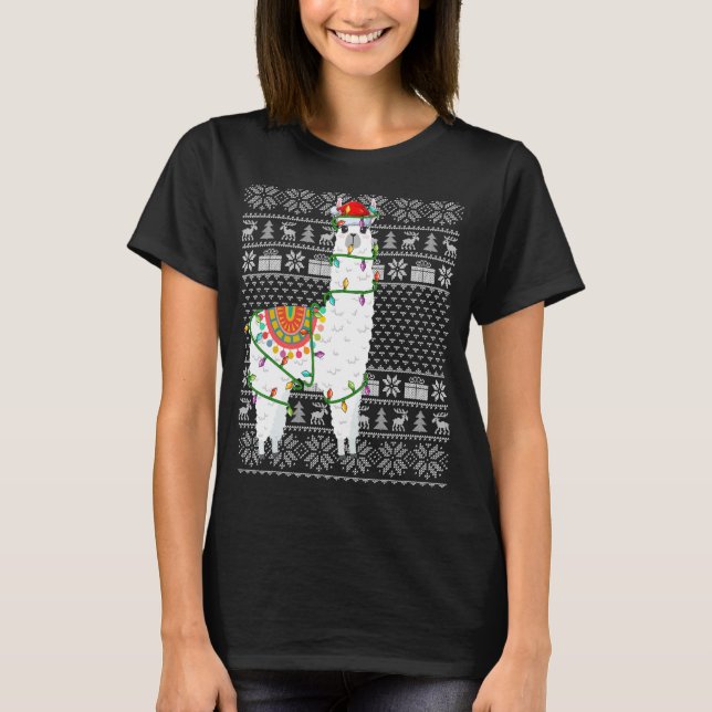 T-shirt Style Doux moche Xmas Lumières Père Noël Alpaca Ch (Devant)