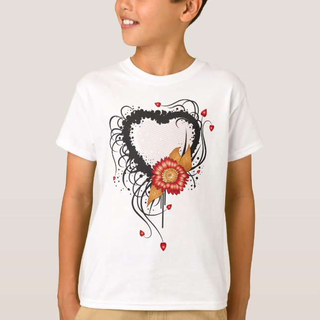 T-shirt Style Grunge Noir Coeur et Fleur (Devant)