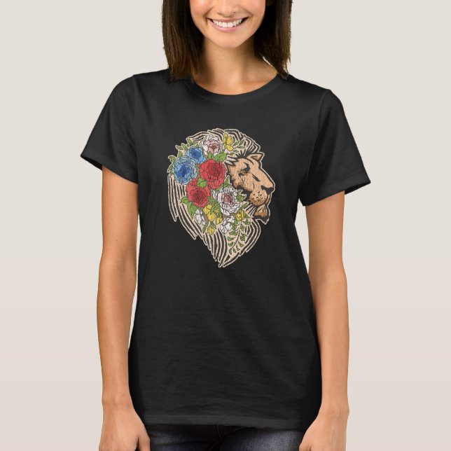 T-shirt Style Indie Lion Fleurs mignonette Hipster tenue H (Devant)