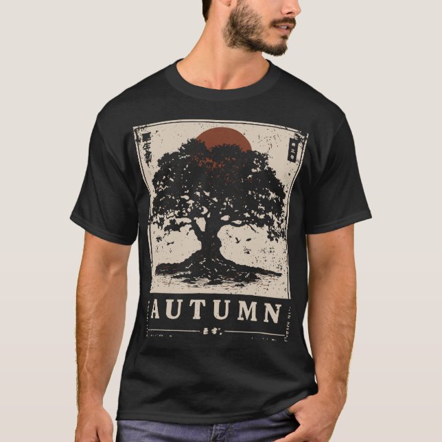 T-shirt Style Japonais Automne Chêne Arbre Scène Nature (Devant)