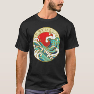 T-shirt Style Japonais Skatewear Beach Waves Sunset For Th